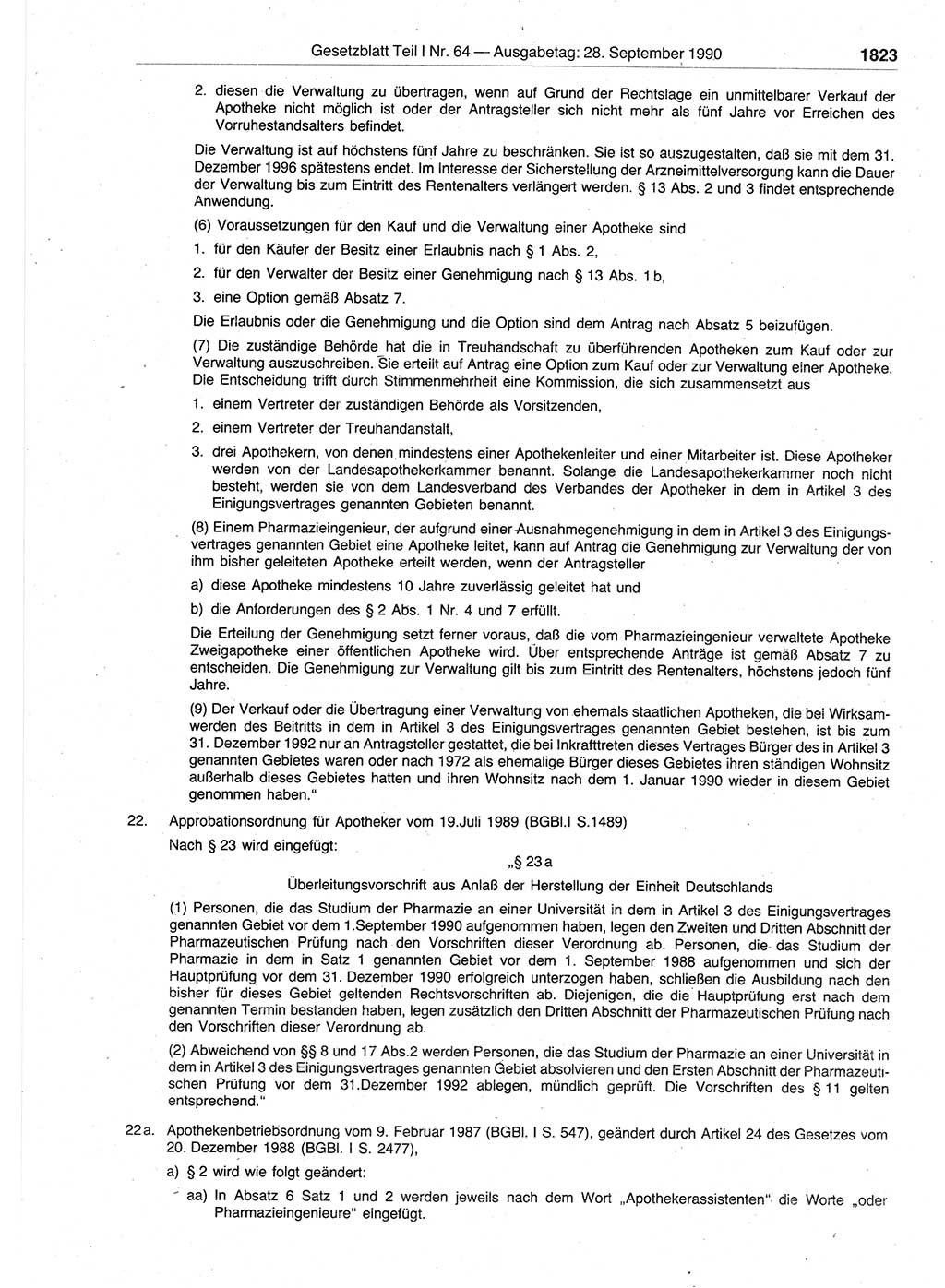 Gesetzblatt (GBl.) der Deutschen Demokratischen Republik (DDR) Teil Ⅰ 1990, Seite 1823 (GBl. DDR Ⅰ 1990, S. 1823)