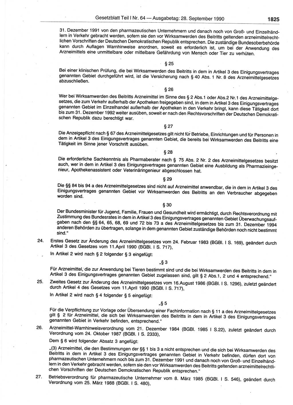 Gesetzblatt (GBl.) der Deutschen Demokratischen Republik (DDR) Teil Ⅰ 1990, Seite 1825 (GBl. DDR Ⅰ 1990, S. 1825)