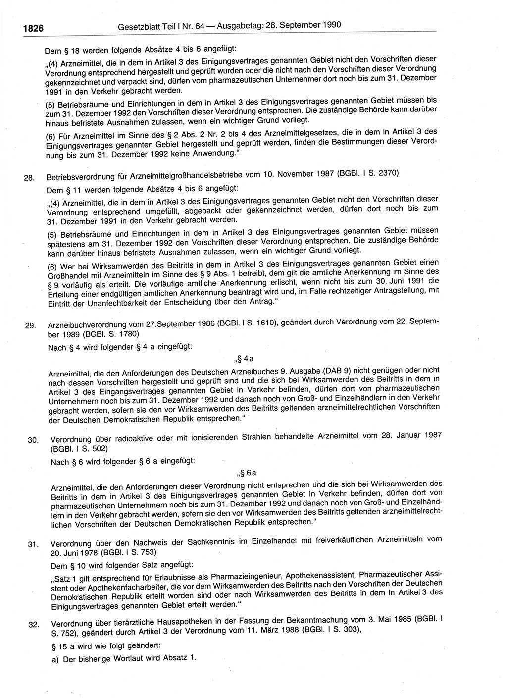 Gesetzblatt (GBl.) der Deutschen Demokratischen Republik (DDR) Teil Ⅰ 1990, Seite 1826 (GBl. DDR Ⅰ 1990, S. 1826)