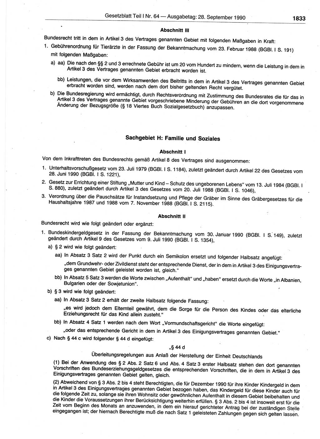 Gesetzblatt (GBl.) der Deutschen Demokratischen Republik (DDR) Teil Ⅰ 1990, Seite 1833 (GBl. DDR Ⅰ 1990, S. 1833)