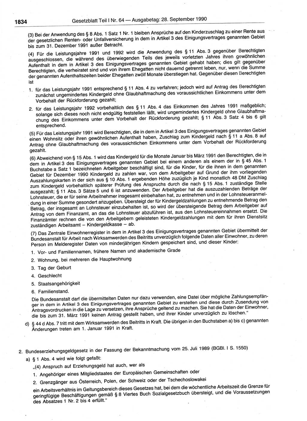 Gesetzblatt (GBl.) der Deutschen Demokratischen Republik (DDR) Teil Ⅰ 1990, Seite 1834 (GBl. DDR Ⅰ 1990, S. 1834)