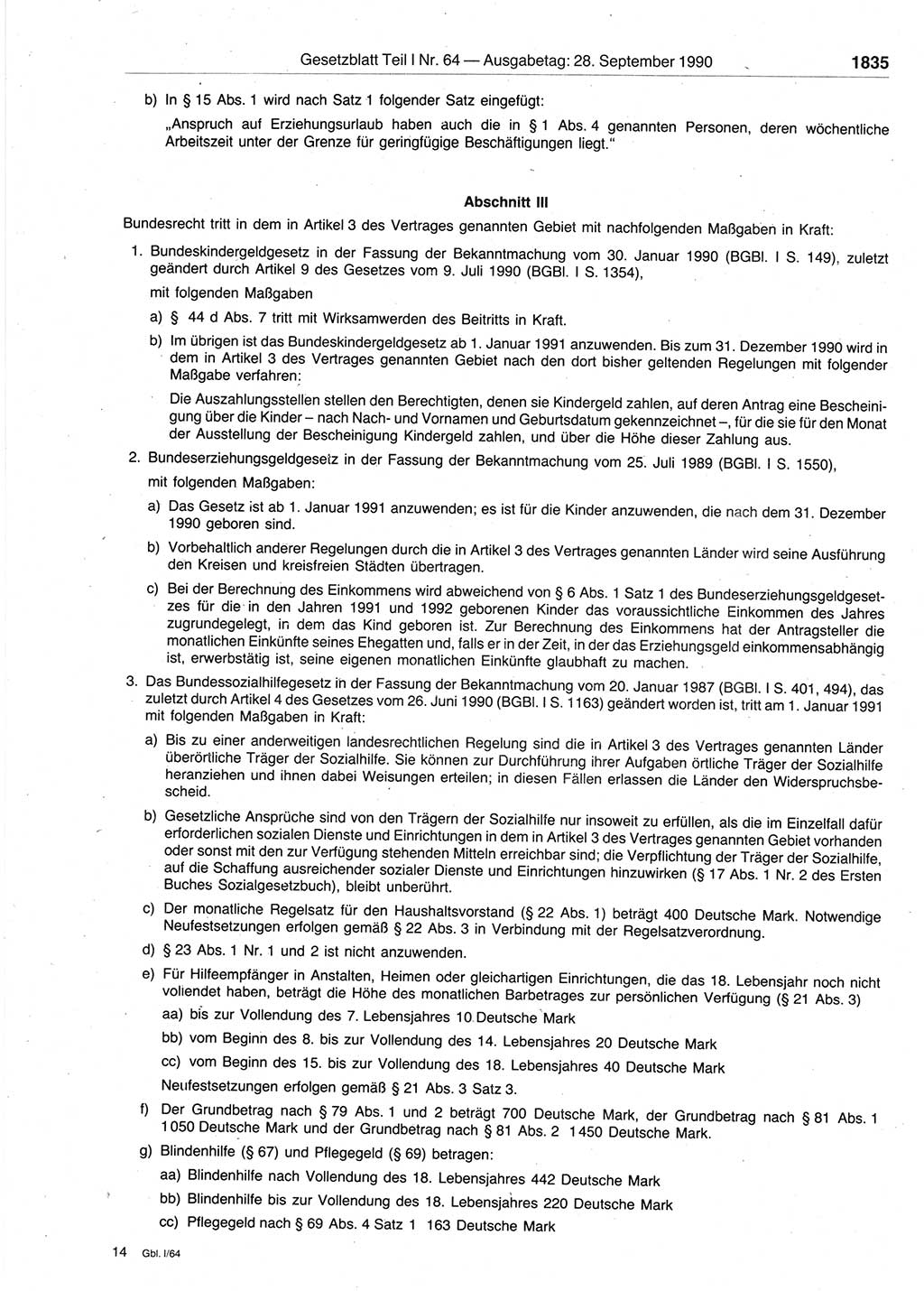 Gesetzblatt (GBl.) der Deutschen Demokratischen Republik (DDR) Teil Ⅰ 1990, Seite 1835 (GBl. DDR Ⅰ 1990, S. 1835)