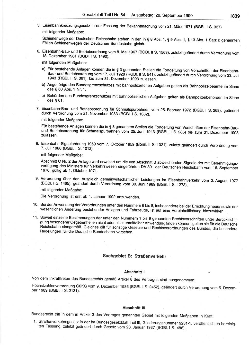 Gesetzblatt (GBl.) der Deutschen Demokratischen Republik (DDR) Teil Ⅰ 1990, Seite 1839 (GBl. DDR Ⅰ 1990, S. 1839)