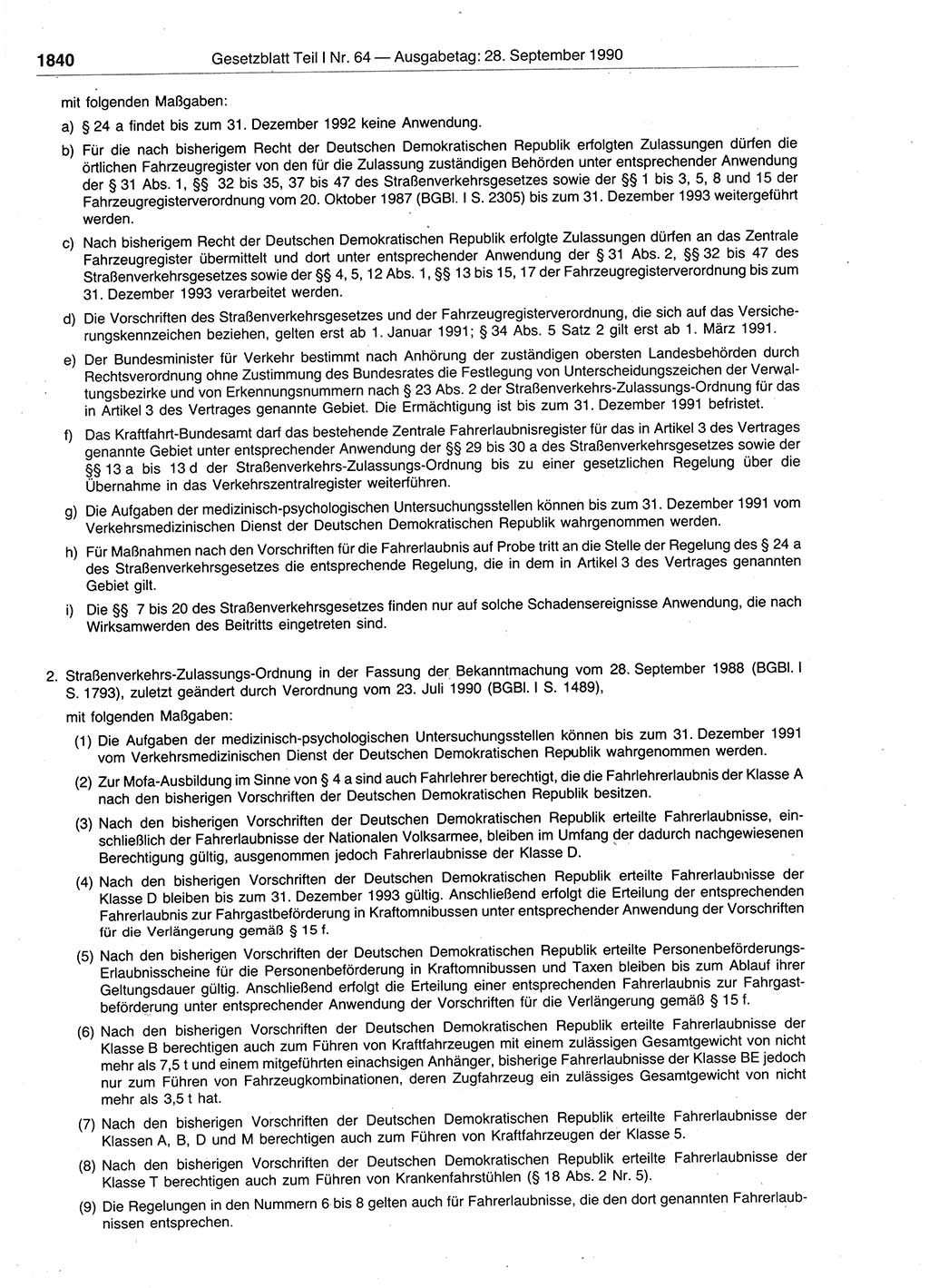 Gesetzblatt (GBl.) der Deutschen Demokratischen Republik (DDR) Teil Ⅰ 1990, Seite 1840 (GBl. DDR Ⅰ 1990, S. 1840)