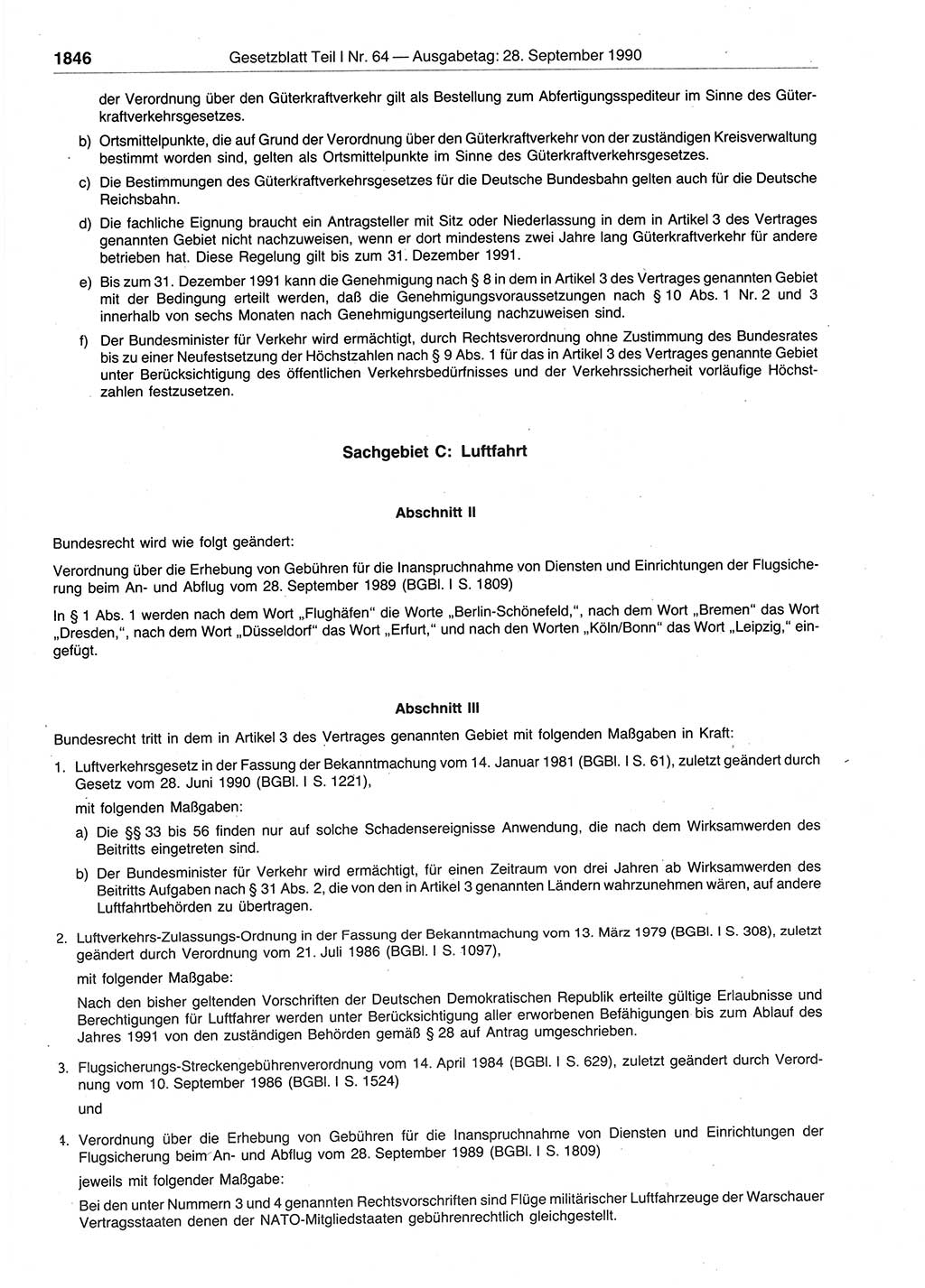 Gesetzblatt (GBl.) der Deutschen Demokratischen Republik (DDR) Teil Ⅰ 1990, Seite 1846 (GBl. DDR Ⅰ 1990, S. 1846)