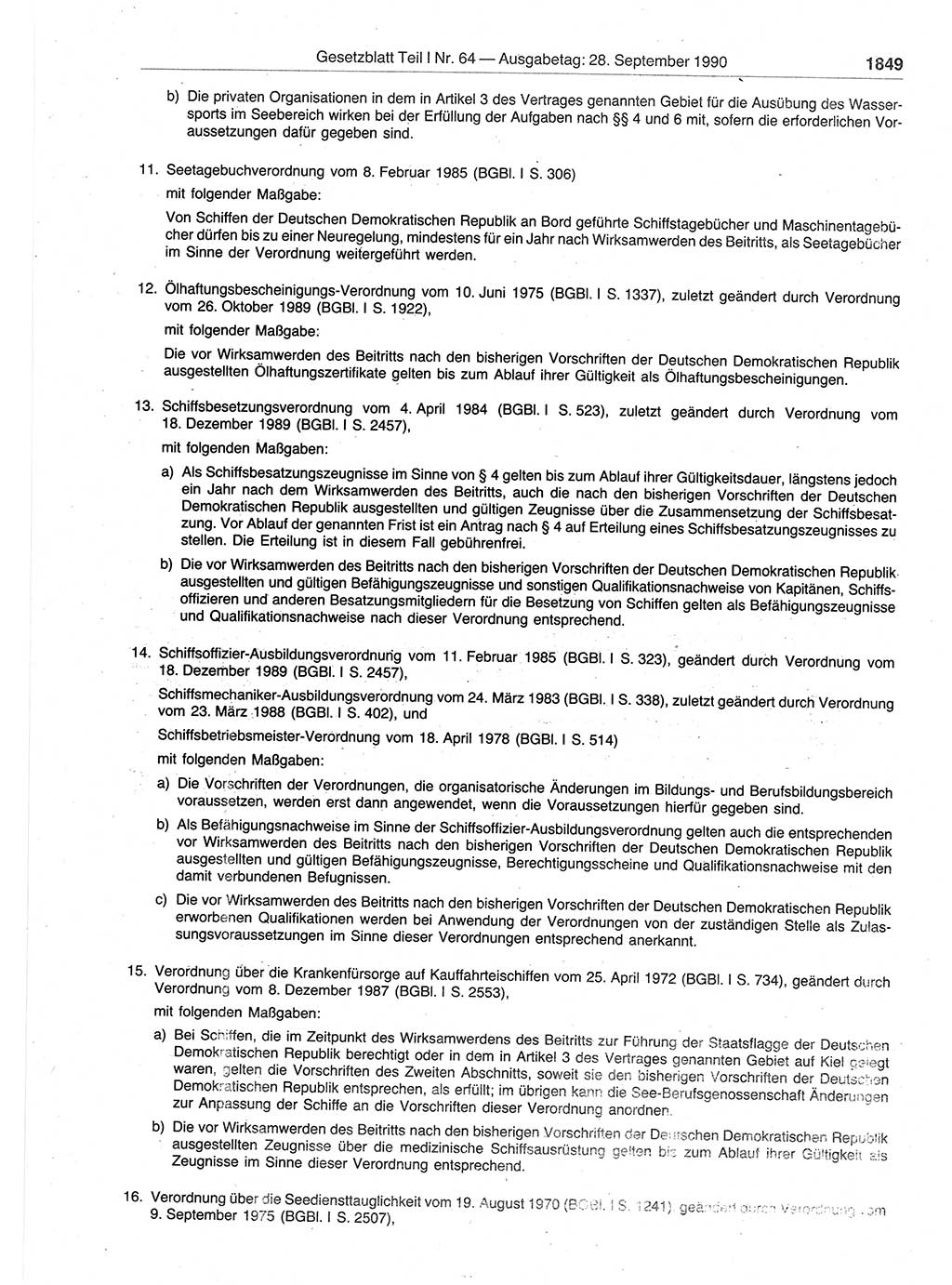 Gesetzblatt (GBl.) der Deutschen Demokratischen Republik (DDR) Teil Ⅰ 1990, Seite 1849 (GBl. DDR Ⅰ 1990, S. 1849)