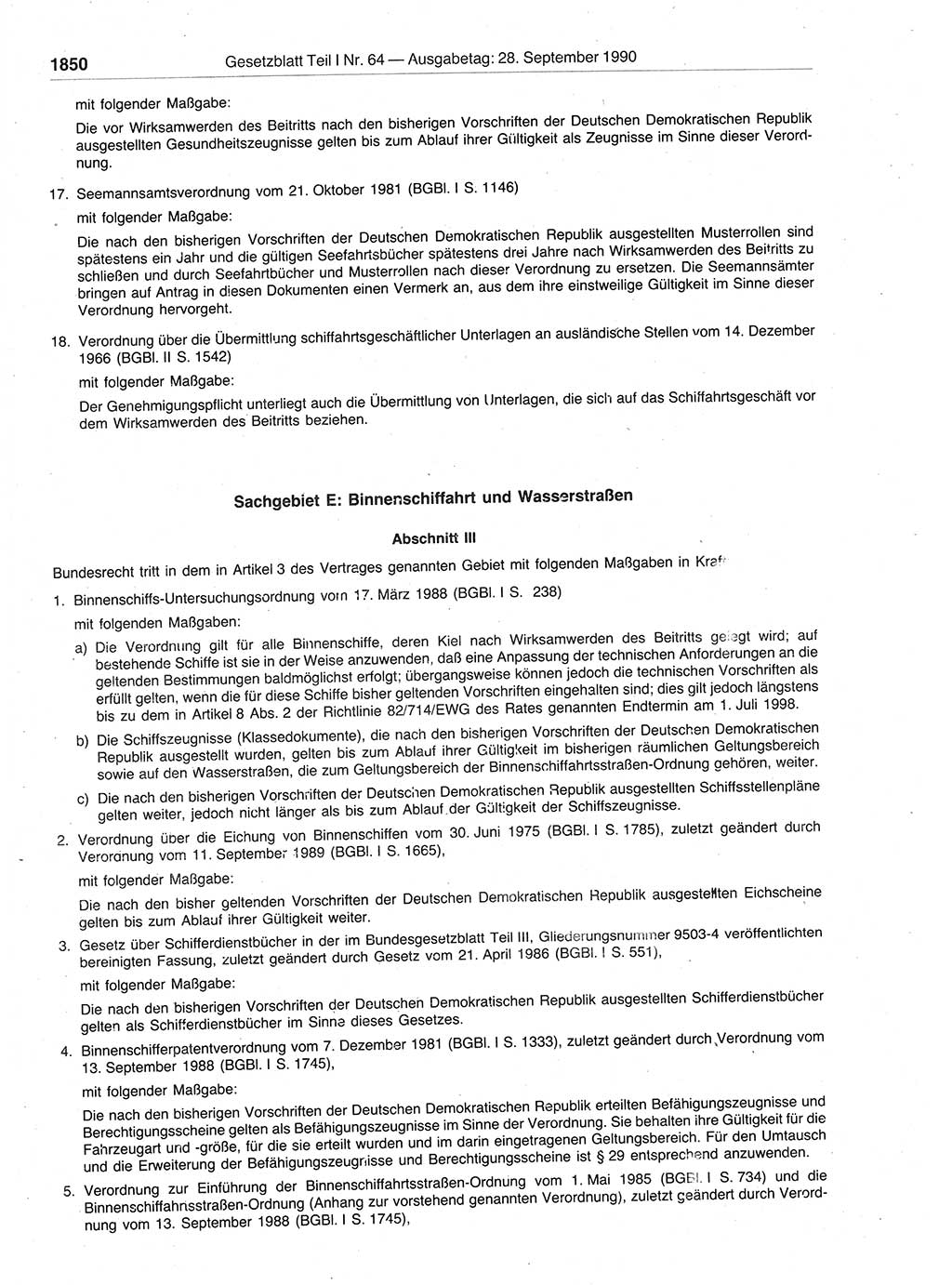 Gesetzblatt (GBl.) der Deutschen Demokratischen Republik (DDR) Teil Ⅰ 1990, Seite 1850 (GBl. DDR Ⅰ 1990, S. 1850)