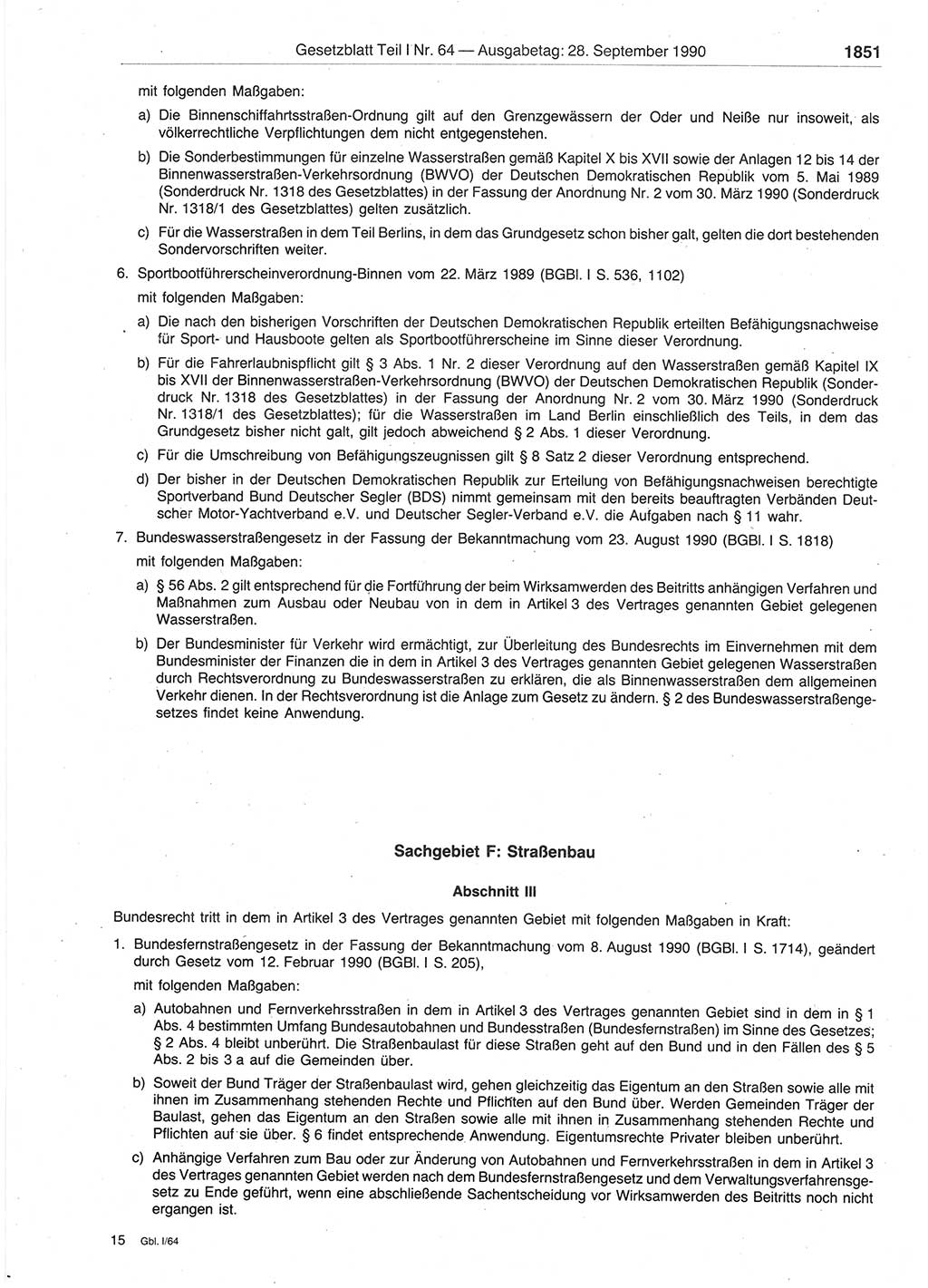 Gesetzblatt (GBl.) der Deutschen Demokratischen Republik (DDR) Teil Ⅰ 1990, Seite 1851 (GBl. DDR Ⅰ 1990, S. 1851)
