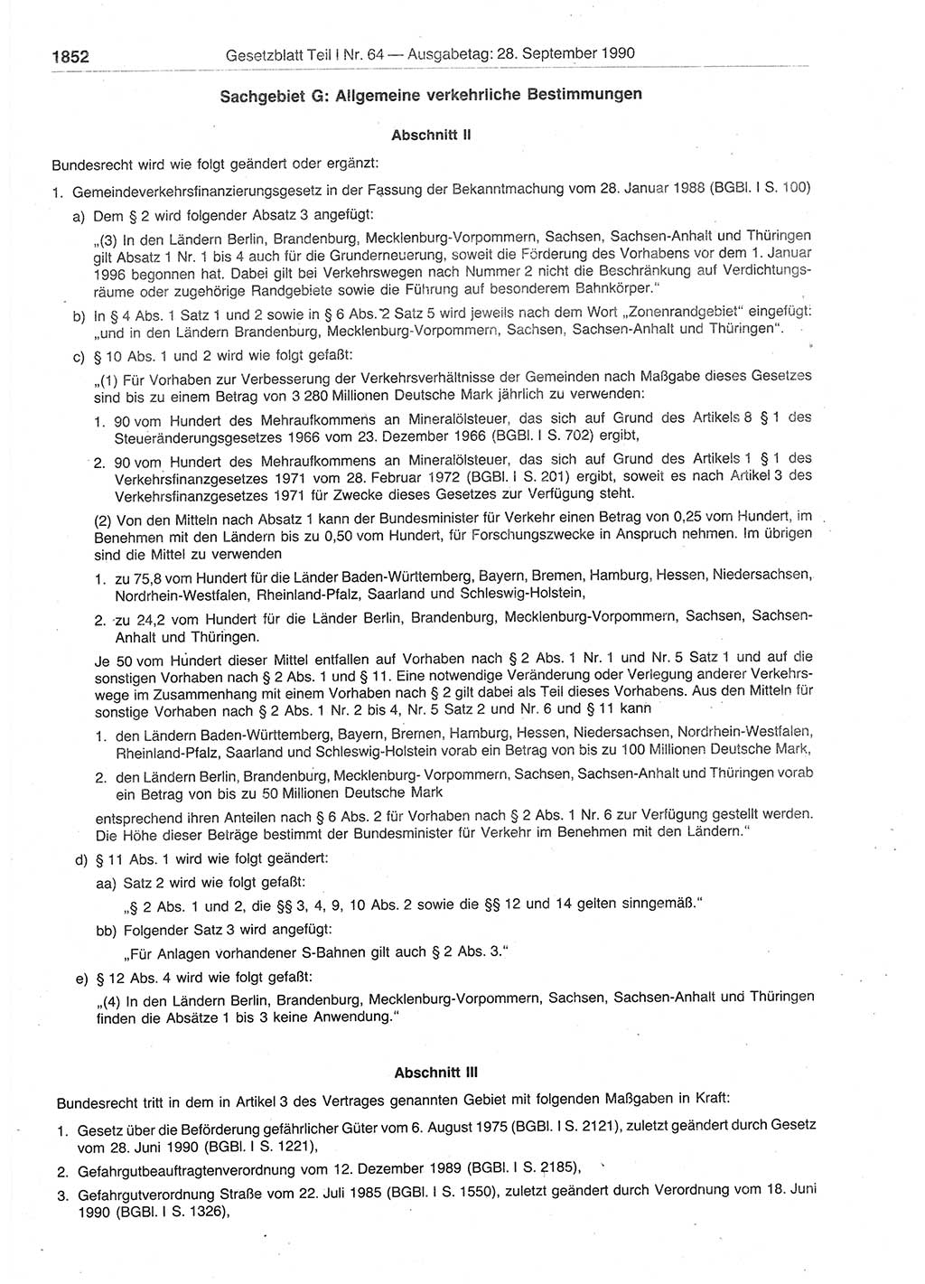 Gesetzblatt (GBl.) der Deutschen Demokratischen Republik (DDR) Teil Ⅰ 1990, Seite 1852 (GBl. DDR Ⅰ 1990, S. 1852)