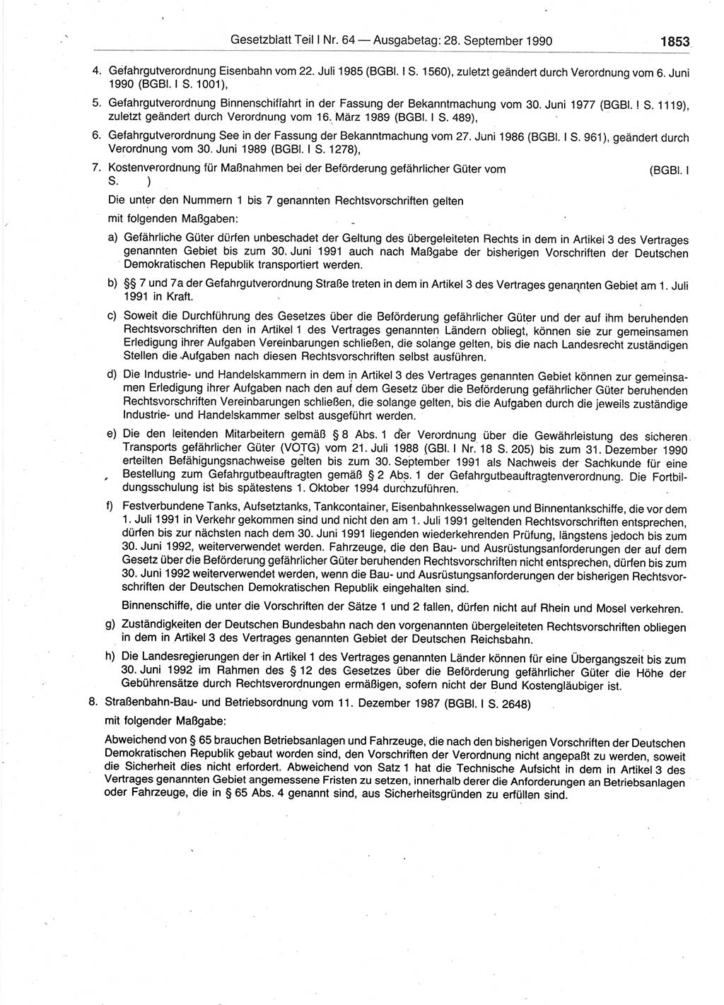 Gesetzblatt (GBl.) der Deutschen Demokratischen Republik (DDR) Teil Ⅰ 1990, Seite 1853 (GBl. DDR Ⅰ 1990, S. 1853)