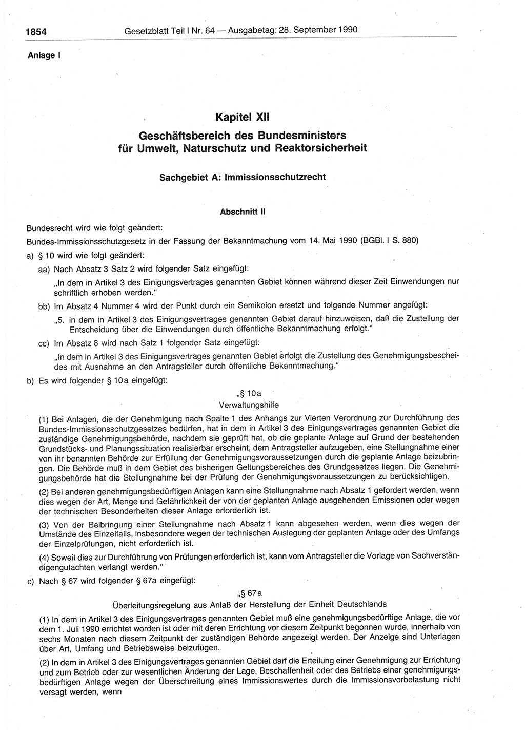 Gesetzblatt (GBl.) der Deutschen Demokratischen Republik (DDR) Teil Ⅰ 1990, Seite 1854 (GBl. DDR Ⅰ 1990, S. 1854)