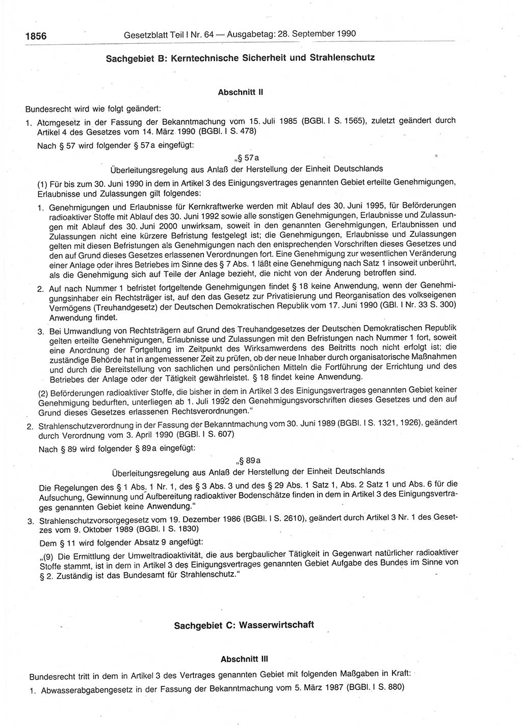 Gesetzblatt (GBl.) der Deutschen Demokratischen Republik (DDR) Teil Ⅰ 1990, Seite 1856 (GBl. DDR Ⅰ 1990, S. 1856)