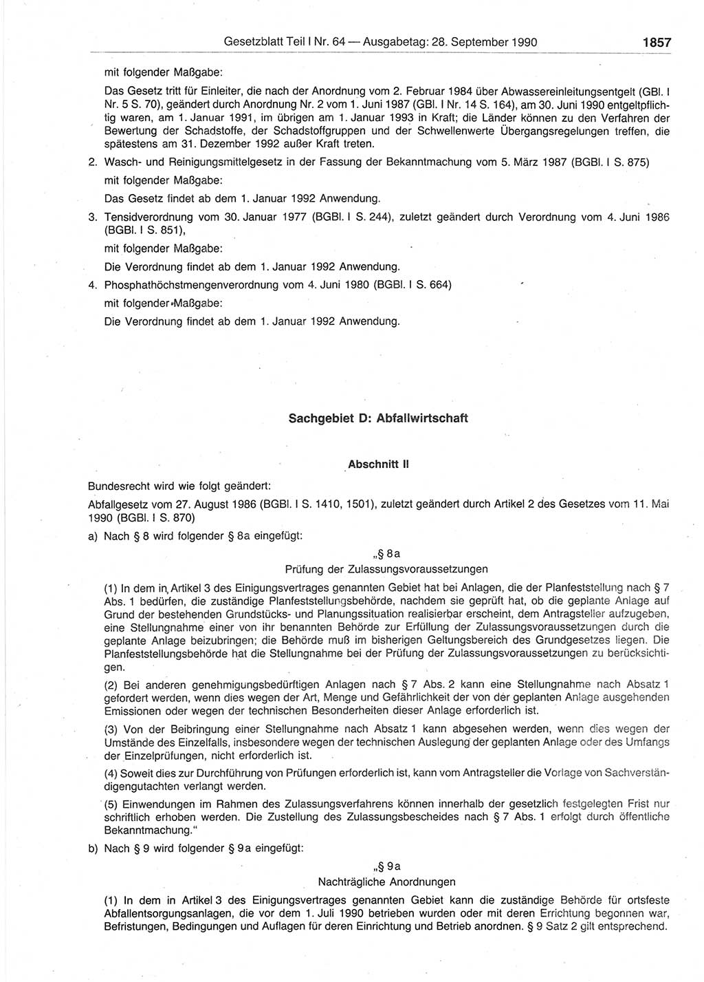 Gesetzblatt (GBl.) der Deutschen Demokratischen Republik (DDR) Teil Ⅰ 1990, Seite 1857 (GBl. DDR Ⅰ 1990, S. 1857)