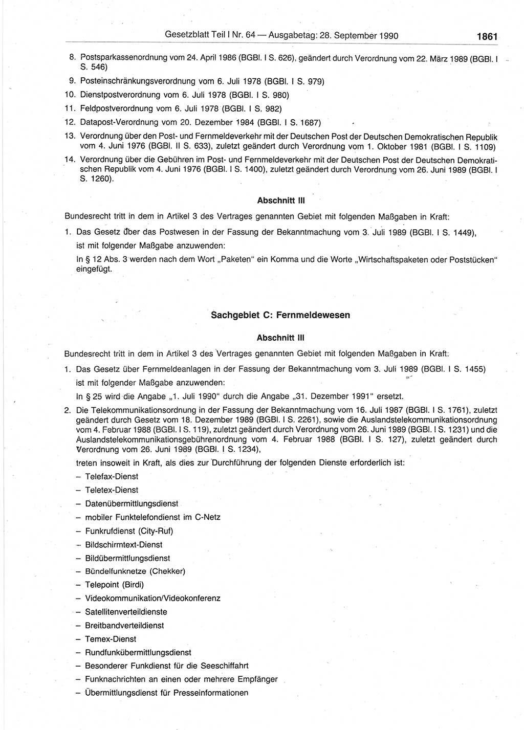 Gesetzblatt (GBl.) der Deutschen Demokratischen Republik (DDR) Teil Ⅰ 1990, Seite 1861 (GBl. DDR Ⅰ 1990, S. 1861)