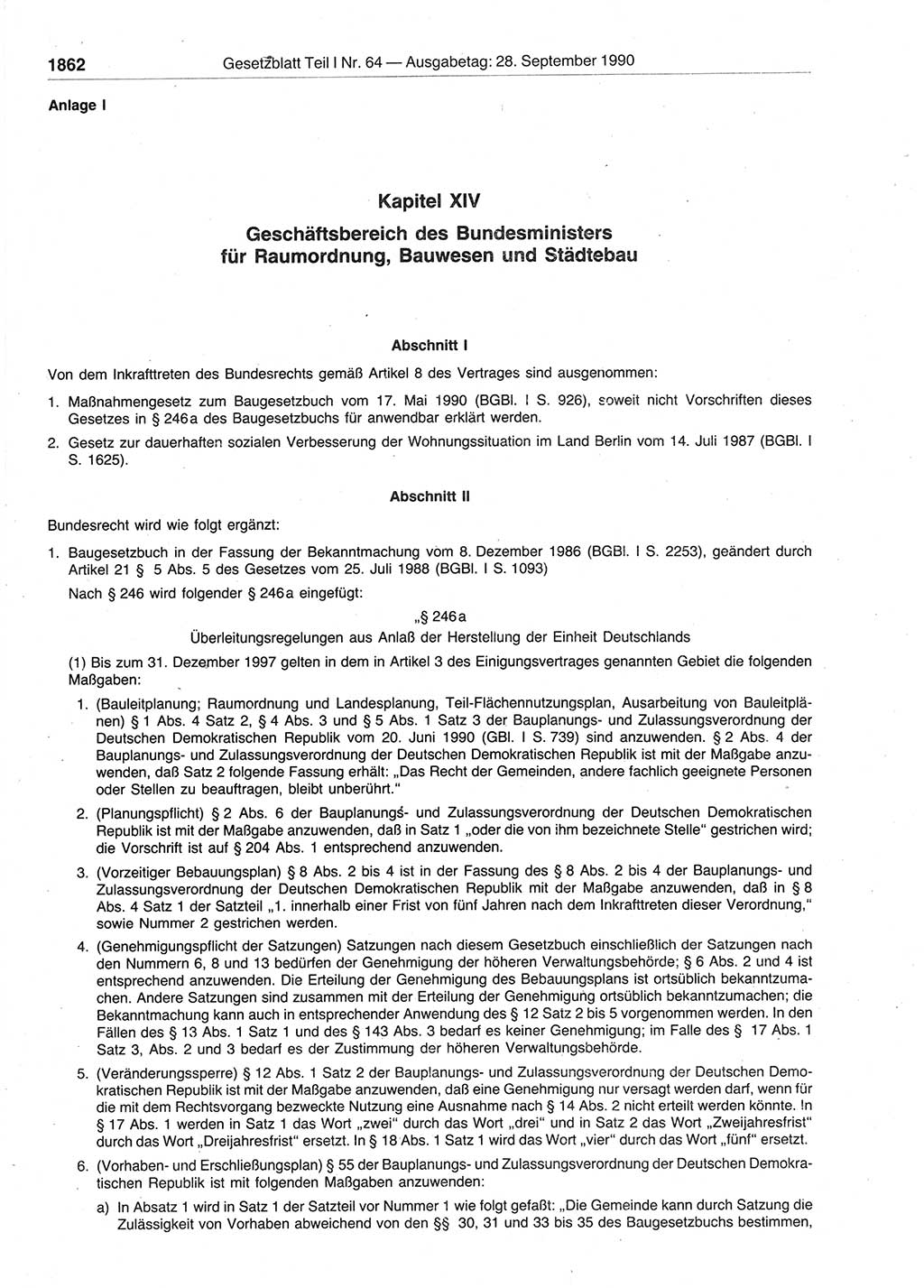 Gesetzblatt (GBl.) der Deutschen Demokratischen Republik (DDR) Teil Ⅰ 1990, Seite 1862 (GBl. DDR Ⅰ 1990, S. 1862)