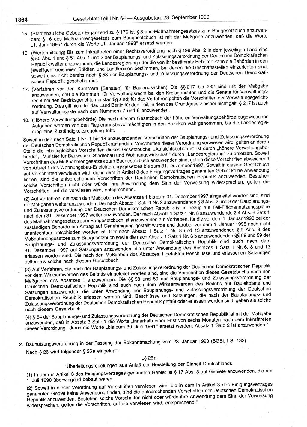Gesetzblatt (GBl.) der Deutschen Demokratischen Republik (DDR) Teil Ⅰ 1990, Seite 1864 (GBl. DDR Ⅰ 1990, S. 1864)