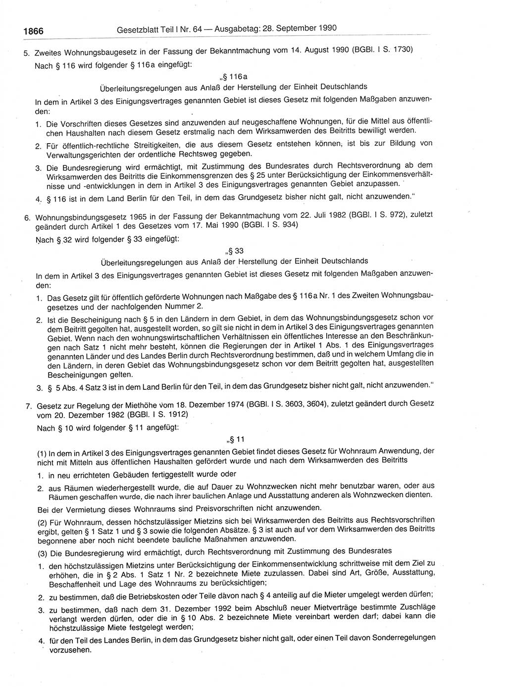 Gesetzblatt (GBl.) der Deutschen Demokratischen Republik (DDR) Teil Ⅰ 1990, Seite 1866 (GBl. DDR Ⅰ 1990, S. 1866)