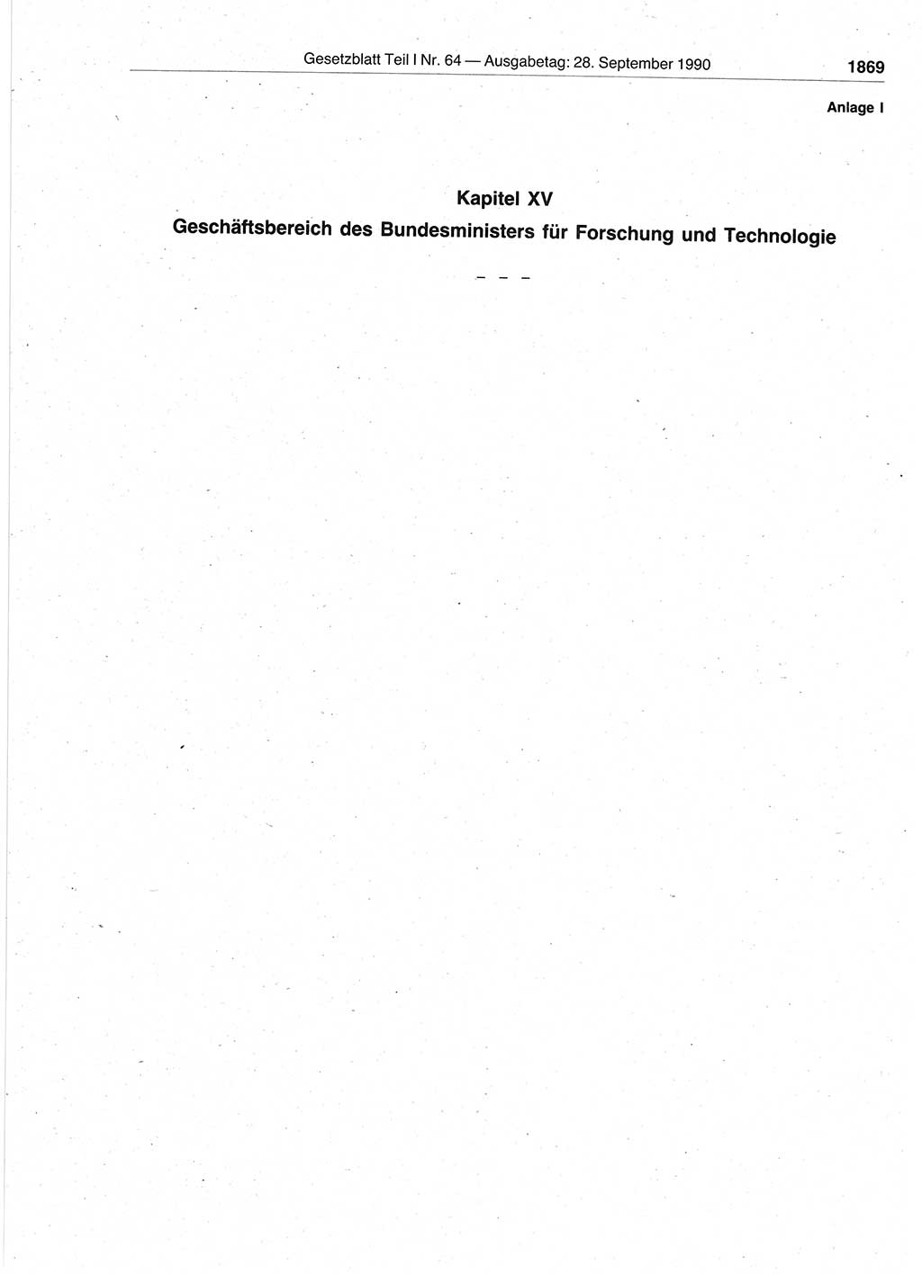 Gesetzblatt (GBl.) der Deutschen Demokratischen Republik (DDR) Teil Ⅰ 1990, Seite 1869 (GBl. DDR Ⅰ 1990, S. 1869)