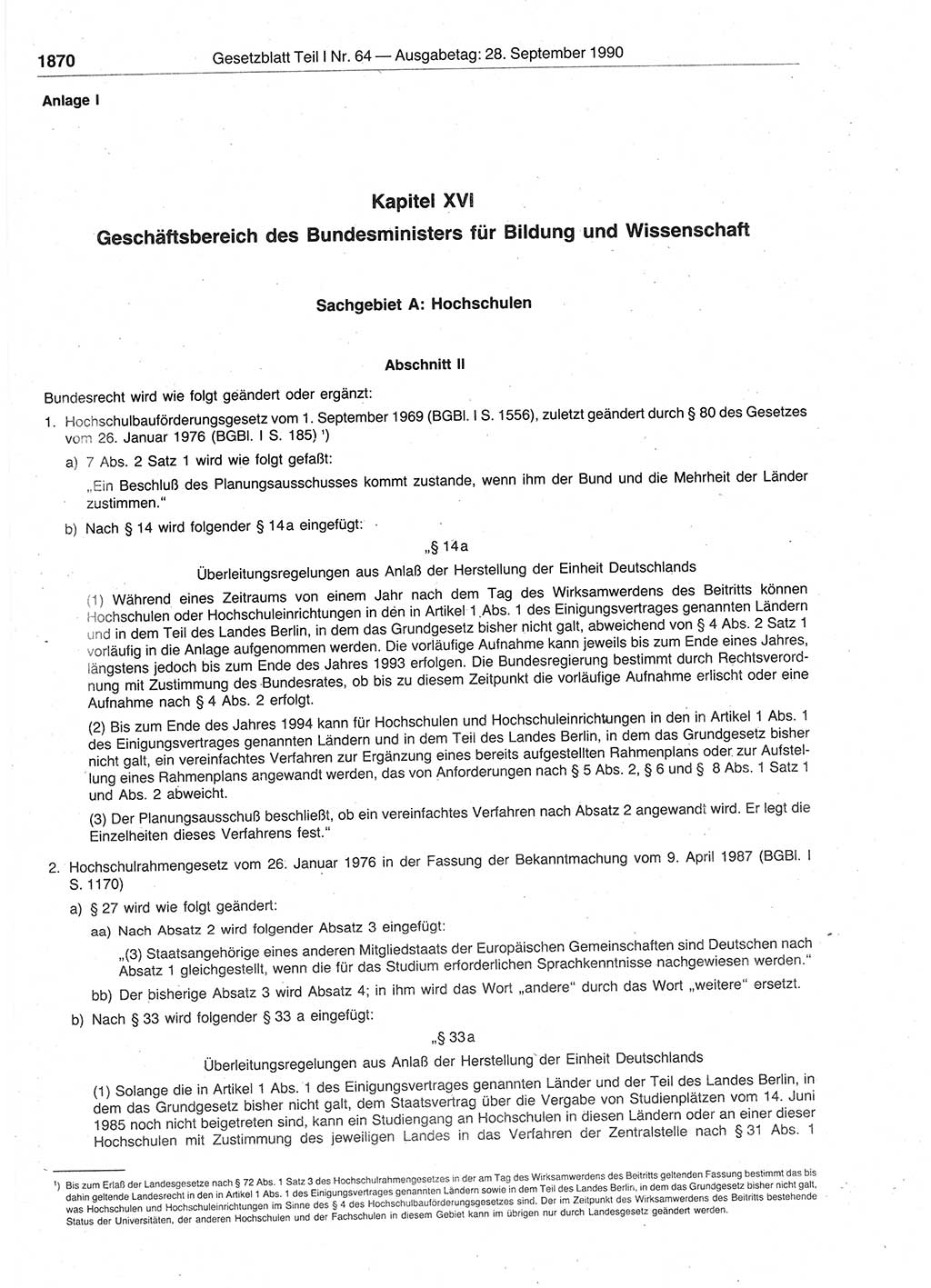 Gesetzblatt (GBl.) der Deutschen Demokratischen Republik (DDR) Teil Ⅰ 1990, Seite 1870 (GBl. DDR Ⅰ 1990, S. 1870)