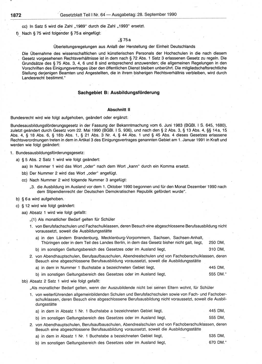 Gesetzblatt (GBl.) der Deutschen Demokratischen Republik (DDR) Teil Ⅰ 1990, Seite 1872 (GBl. DDR Ⅰ 1990, S. 1872)