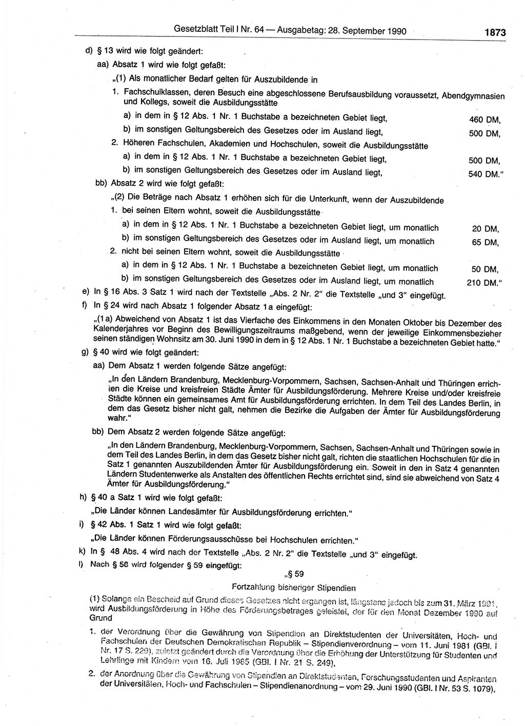 Gesetzblatt (GBl.) der Deutschen Demokratischen Republik (DDR) Teil Ⅰ 1990, Seite 1873 (GBl. DDR Ⅰ 1990, S. 1873)