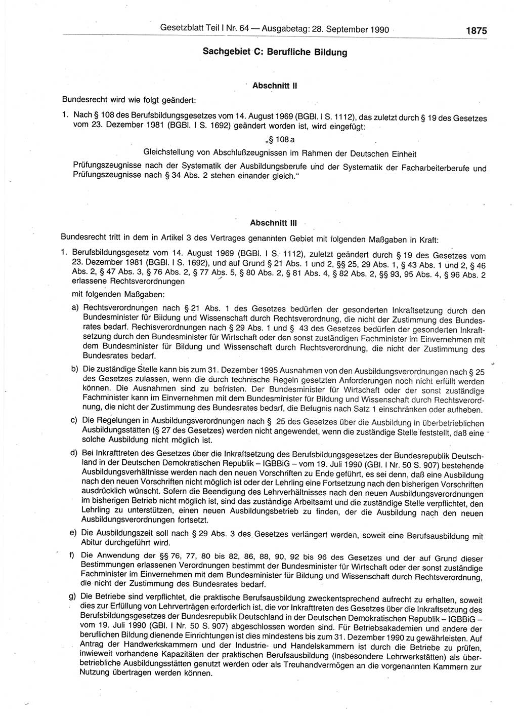 Gesetzblatt (GBl.) der Deutschen Demokratischen Republik (DDR) Teil Ⅰ 1990, Seite 1875 (GBl. DDR Ⅰ 1990, S. 1875)