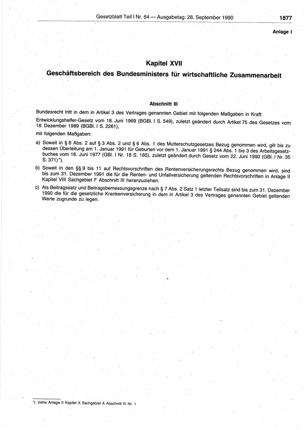 Gesetzblatt (GBl.) der Deutschen Demokratischen Republik (DDR) Teil Ⅰ 1990, Seite 1877 (GBl. DDR Ⅰ 1990, S. 1877)