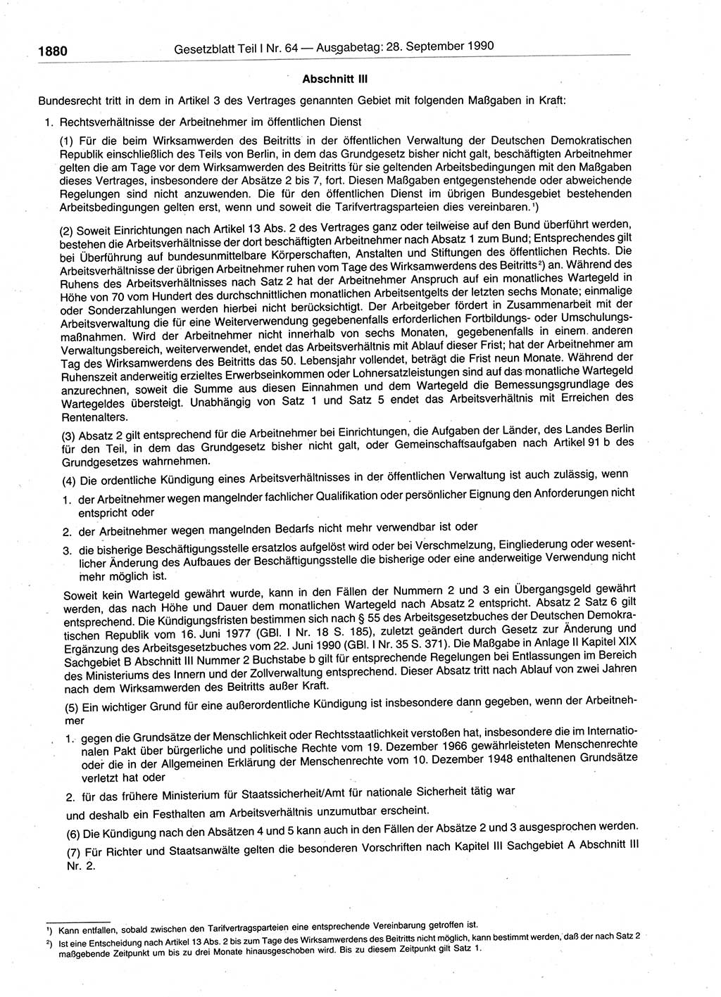 Gesetzblatt (GBl.) der Deutschen Demokratischen Republik (DDR) Teil Ⅰ 1990, Seite 1880 (GBl. DDR Ⅰ 1990, S. 1880)