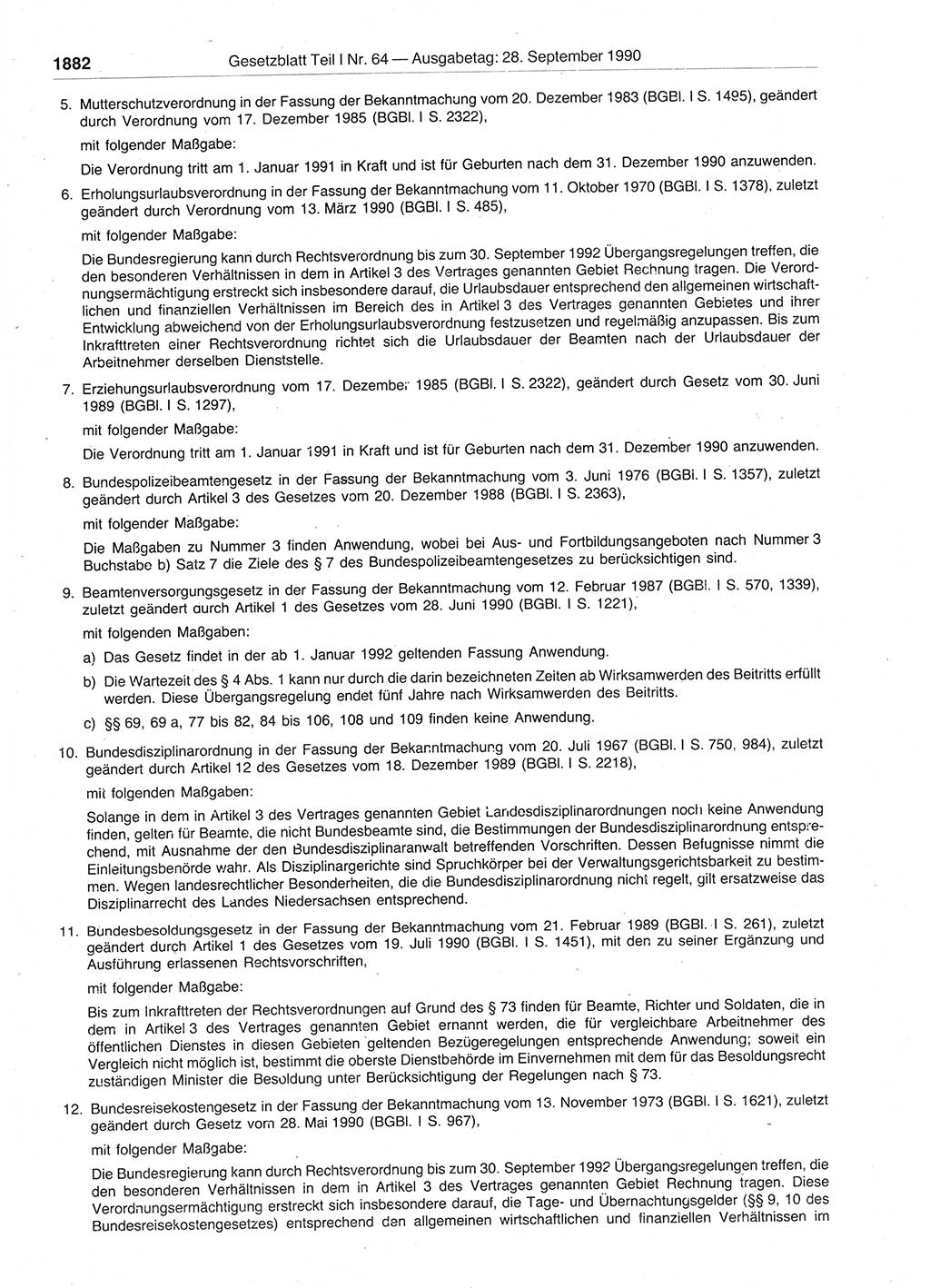 Gesetzblatt (GBl.) der Deutschen Demokratischen Republik (DDR) Teil Ⅰ 1990, Seite 1882 (GBl. DDR Ⅰ 1990, S. 1882)