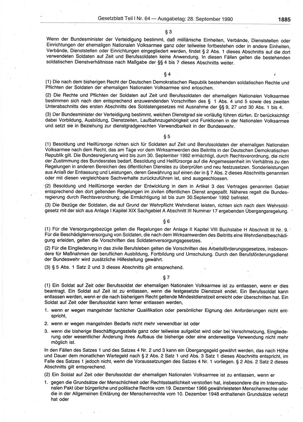 Gesetzblatt (GBl.) der Deutschen Demokratischen Republik (DDR) Teil Ⅰ 1990, Seite 1885 (GBl. DDR Ⅰ 1990, S. 1885)