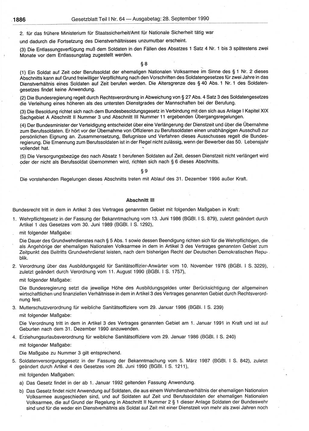 Gesetzblatt (GBl.) der Deutschen Demokratischen Republik (DDR) Teil Ⅰ 1990, Seite 1886 (GBl. DDR Ⅰ 1990, S. 1886)