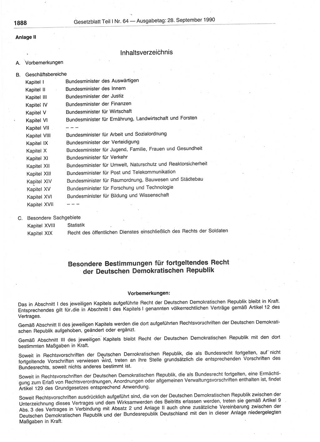 Gesetzblatt (GBl.) der Deutschen Demokratischen Republik (DDR) Teil Ⅰ 1990, Seite 1888 (GBl. DDR Ⅰ 1990, S. 1888)