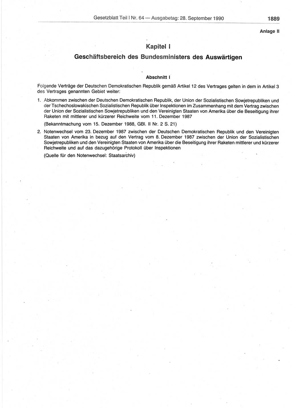 Gesetzblatt (GBl.) der Deutschen Demokratischen Republik (DDR) Teil Ⅰ 1990, Seite 1889 (GBl. DDR Ⅰ 1990, S. 1889)