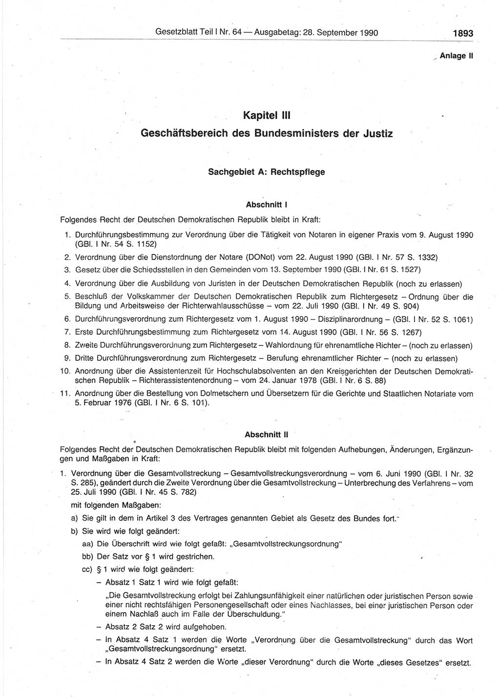 Gesetzblatt (GBl.) der Deutschen Demokratischen Republik (DDR) Teil Ⅰ 1990, Seite 1893 (GBl. DDR Ⅰ 1990, S. 1893)