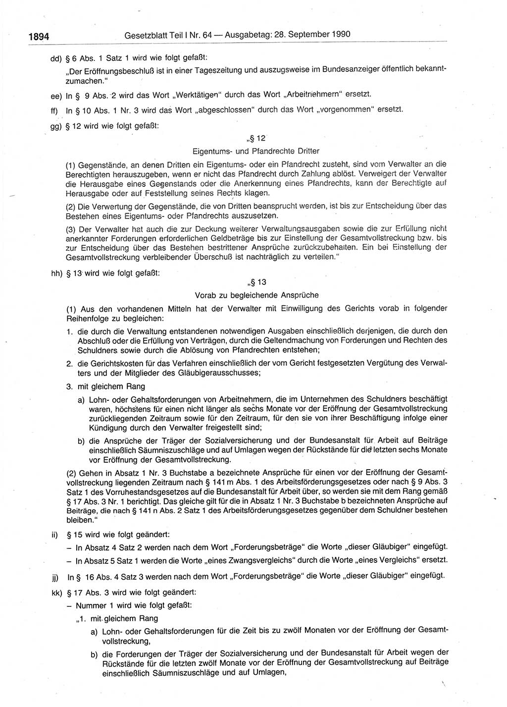 Gesetzblatt (GBl.) der Deutschen Demokratischen Republik (DDR) Teil Ⅰ 1990, Seite 1894 (GBl. DDR Ⅰ 1990, S. 1894)