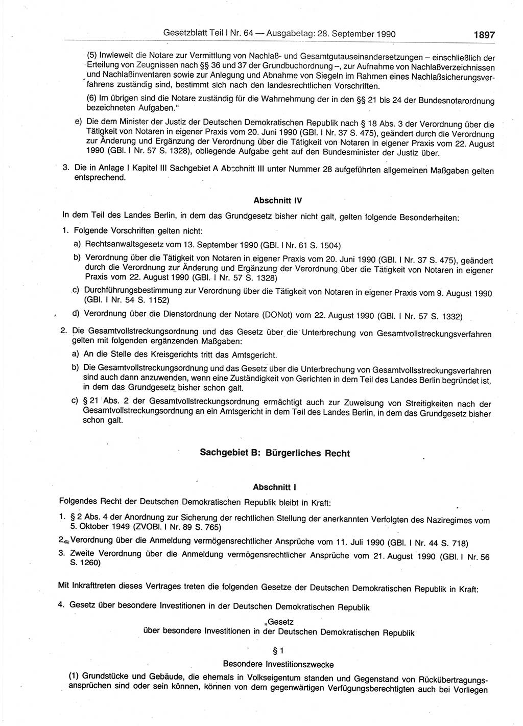 Gesetzblatt (GBl.) der Deutschen Demokratischen Republik (DDR) Teil Ⅰ 1990, Seite 1897 (GBl. DDR Ⅰ 1990, S. 1897)