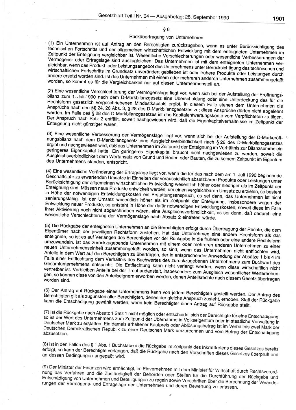 Gesetzblatt (GBl.) der Deutschen Demokratischen Republik (DDR) Teil Ⅰ 1990, Seite 1901 (GBl. DDR Ⅰ 1990, S. 1901)