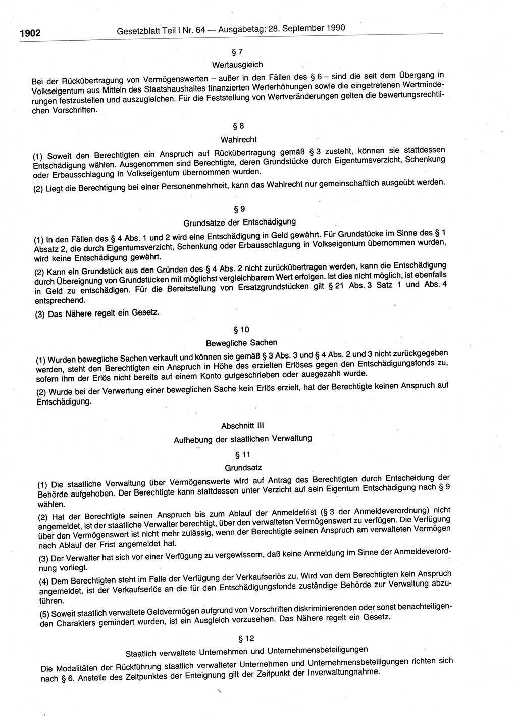 Gesetzblatt (GBl.) der Deutschen Demokratischen Republik (DDR) Teil Ⅰ 1990, Seite 1902 (GBl. DDR Ⅰ 1990, S. 1902)