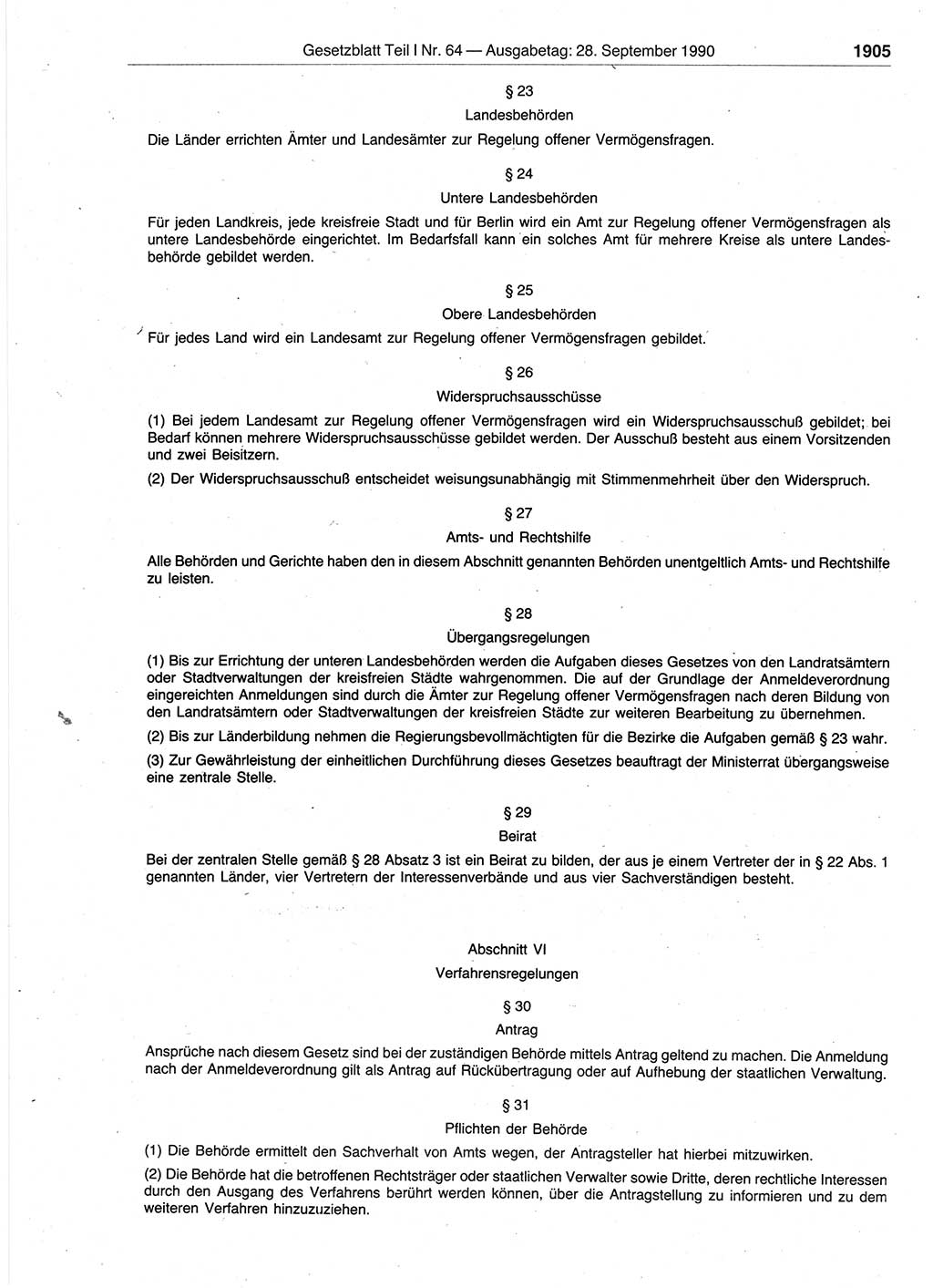 Gesetzblatt (GBl.) der Deutschen Demokratischen Republik (DDR) Teil Ⅰ 1990, Seite 1905 (GBl. DDR Ⅰ 1990, S. 1905)