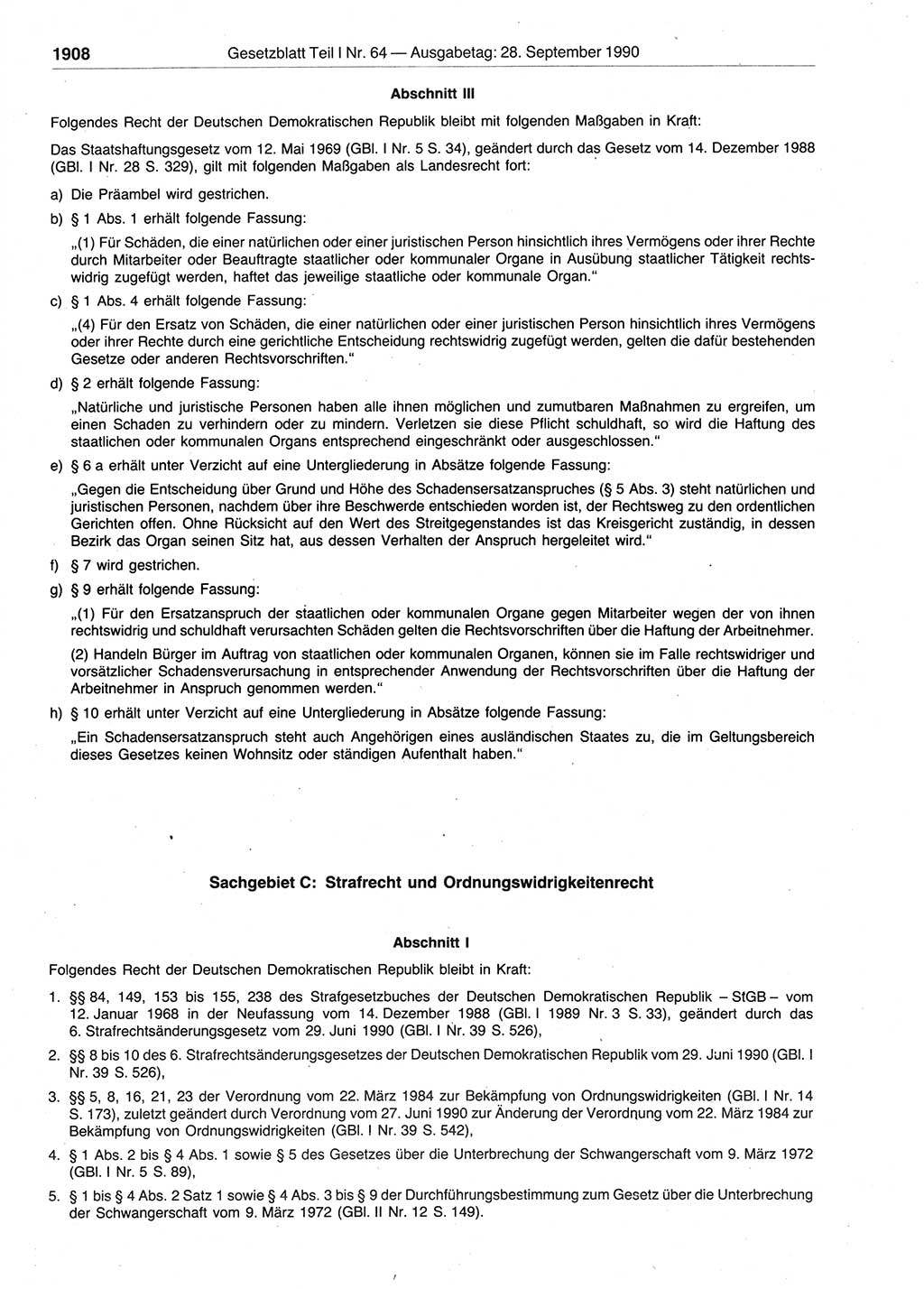 Gesetzblatt (GBl.) der Deutschen Demokratischen Republik (DDR) Teil Ⅰ 1990, Seite 1908 (GBl. DDR Ⅰ 1990, S. 1908)