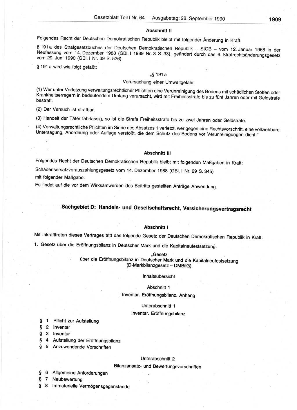 Gesetzblatt (GBl.) der Deutschen Demokratischen Republik (DDR) Teil Ⅰ 1990, Seite 1909 (GBl. DDR Ⅰ 1990, S. 1909)