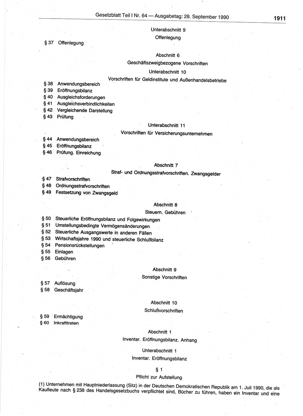 Gesetzblatt (GBl.) der Deutschen Demokratischen Republik (DDR) Teil Ⅰ 1990, Seite 1911 (GBl. DDR Ⅰ 1990, S. 1911)