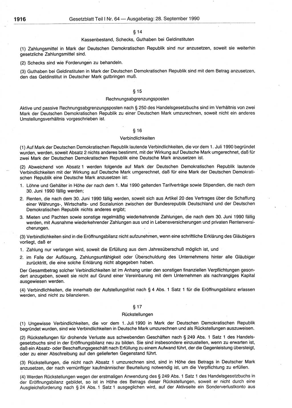 Gesetzblatt (GBl.) der Deutschen Demokratischen Republik (DDR) Teil Ⅰ 1990, Seite 1916 (GBl. DDR Ⅰ 1990, S. 1916)