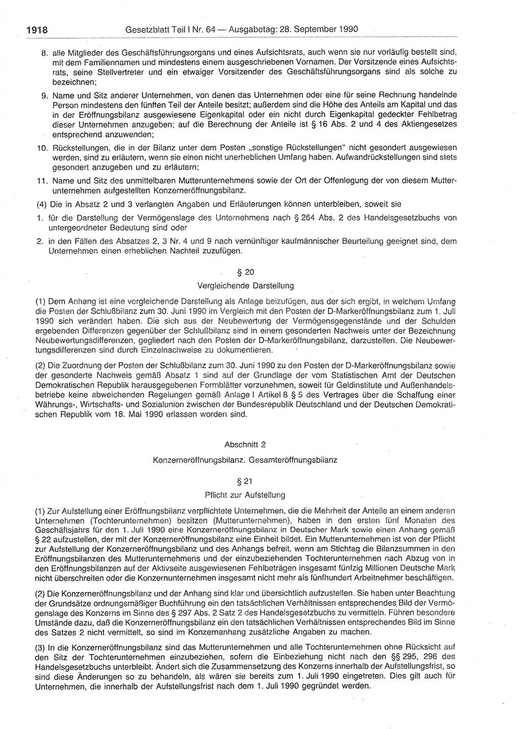 Gesetzblatt (GBl.) der Deutschen Demokratischen Republik (DDR) Teil Ⅰ 1990, Seite 1918 (GBl. DDR Ⅰ 1990, S. 1918)