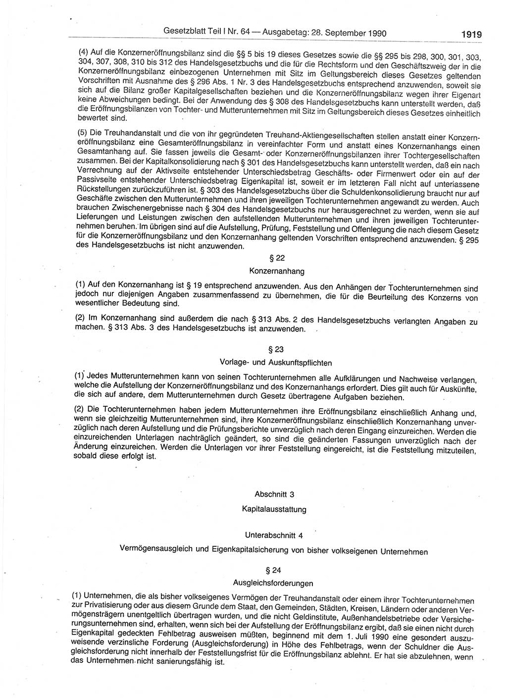 Gesetzblatt (GBl.) der Deutschen Demokratischen Republik (DDR) Teil Ⅰ 1990, Seite 1919 (GBl. DDR Ⅰ 1990, S. 1919)