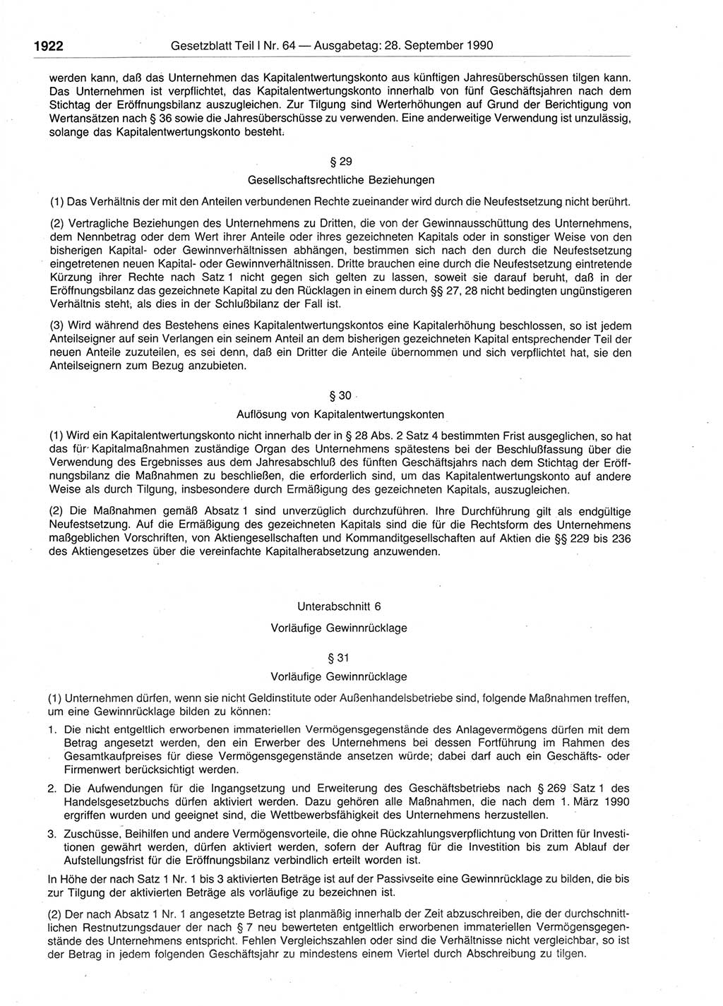 Gesetzblatt (GBl.) der Deutschen Demokratischen Republik (DDR) Teil Ⅰ 1990, Seite 1922 (GBl. DDR Ⅰ 1990, S. 1922)