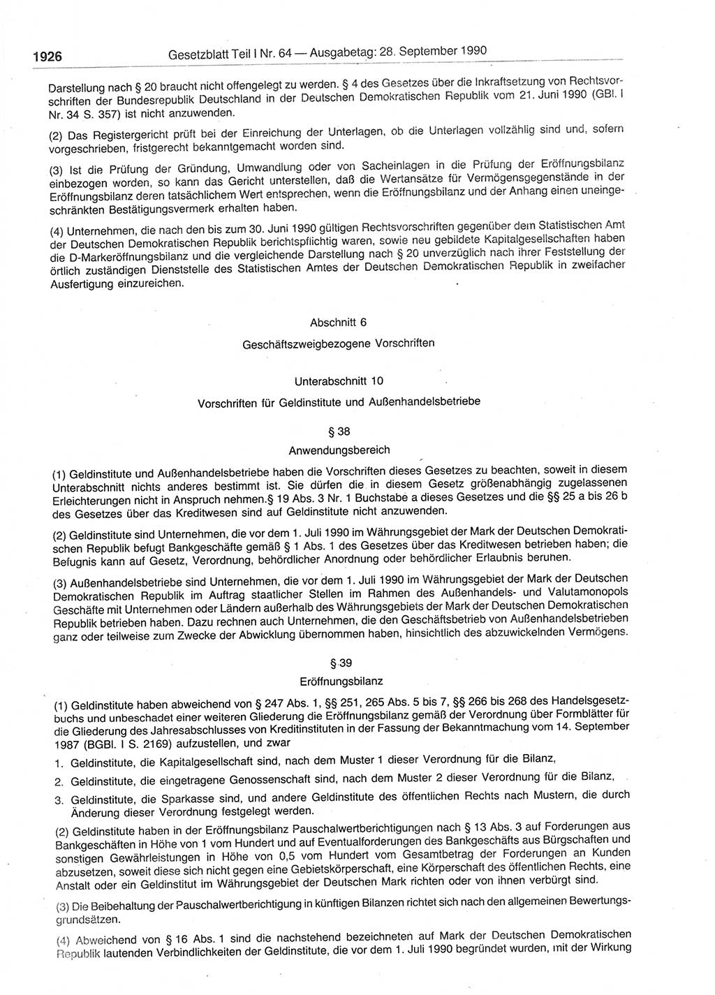 Gesetzblatt (GBl.) der Deutschen Demokratischen Republik (DDR) Teil Ⅰ 1990, Seite 1926 (GBl. DDR Ⅰ 1990, S. 1926)