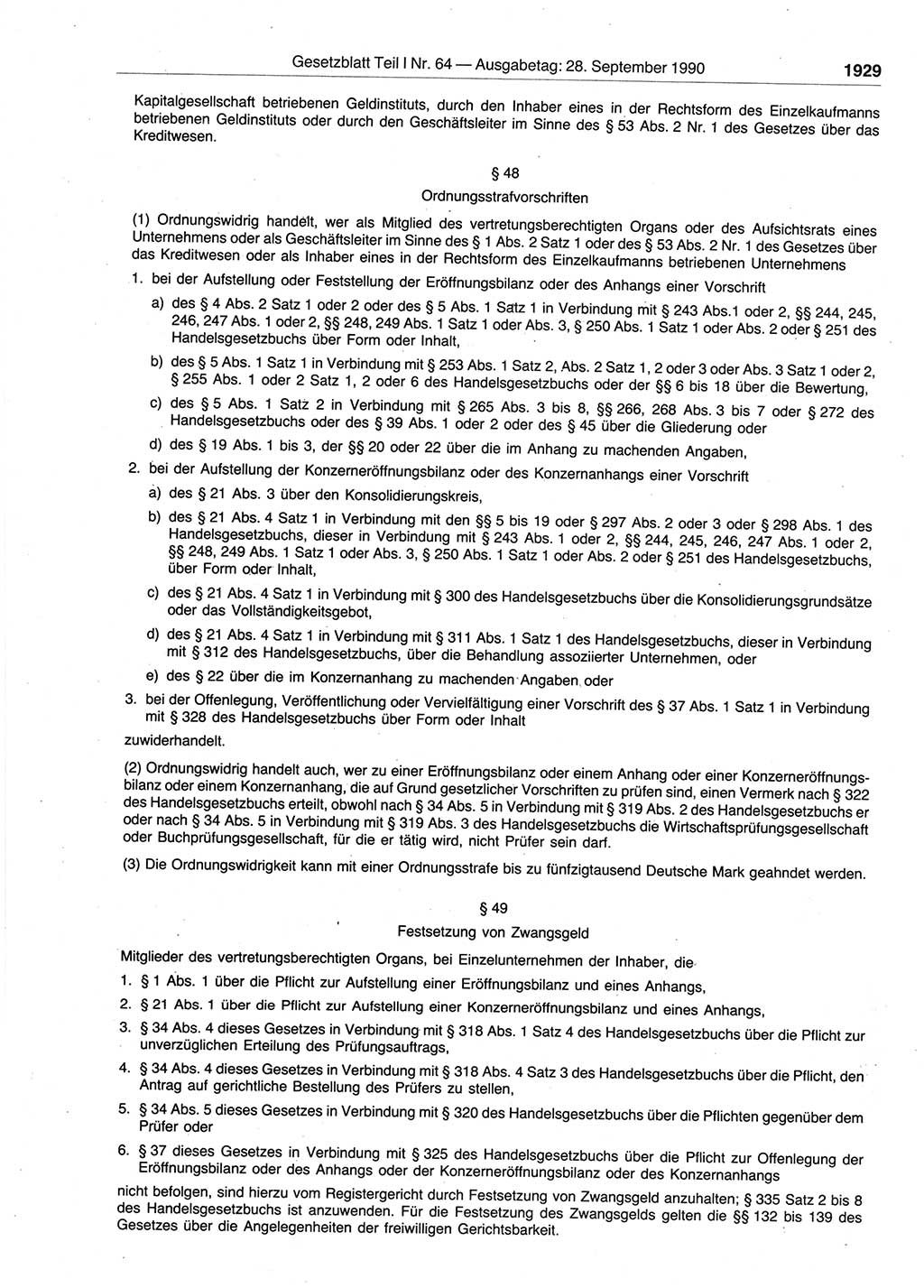 Gesetzblatt (GBl.) der Deutschen Demokratischen Republik (DDR) Teil Ⅰ 1990, Seite 1929 (GBl. DDR Ⅰ 1990, S. 1929)