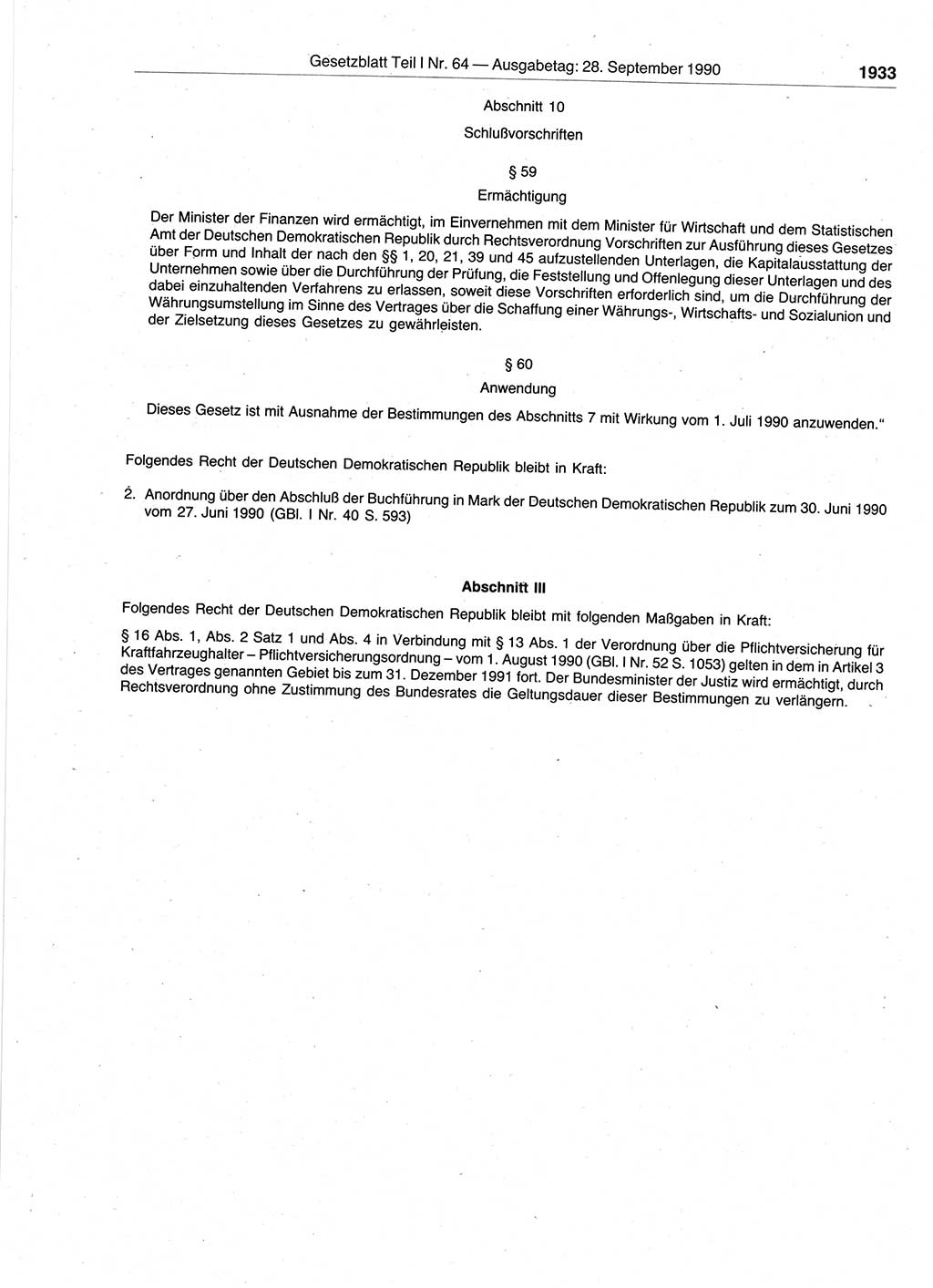 Gesetzblatt (GBl.) der Deutschen Demokratischen Republik (DDR) Teil Ⅰ 1990, Seite 1933 (GBl. DDR Ⅰ 1990, S. 1933)