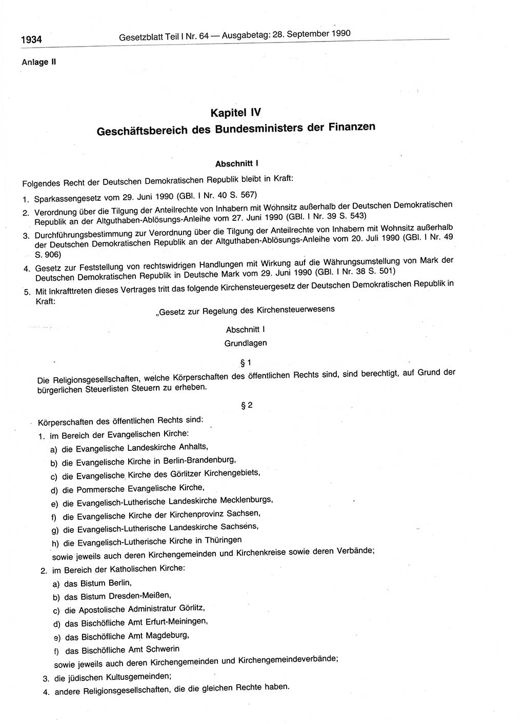 Gesetzblatt (GBl.) der Deutschen Demokratischen Republik (DDR) Teil Ⅰ 1990, Seite 1934 (GBl. DDR Ⅰ 1990, S. 1934)